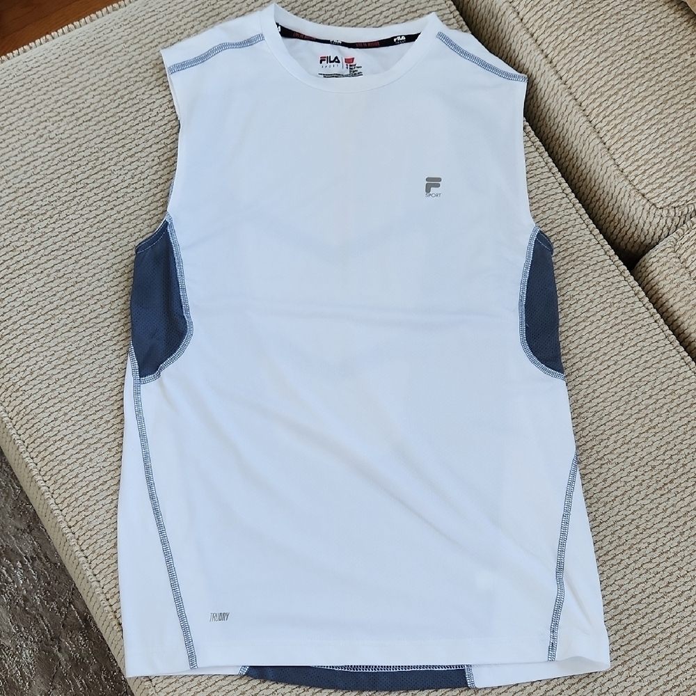 Fila Sport White and Gray Sleeveless Athletic Top, Size Small